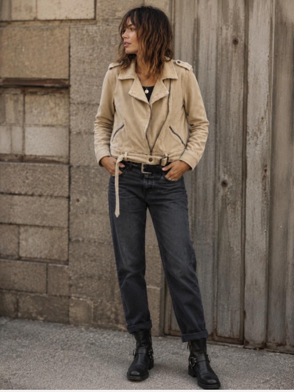 Gorgeous POL Clothing corduroy moto/rider jacket in a versatile cream/beige neut